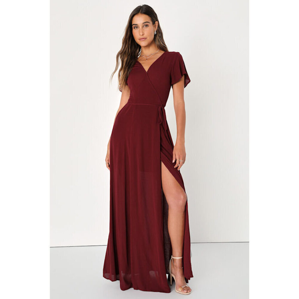 Lulus Heart Of Marigold Burgundy Wrap Maxi Dress Red - Size M